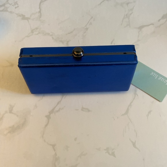 New Deux Lux Shiny Metallic Blue Mini Box Clutch Bag Purse with Chain Strap - Picture 3 of 7